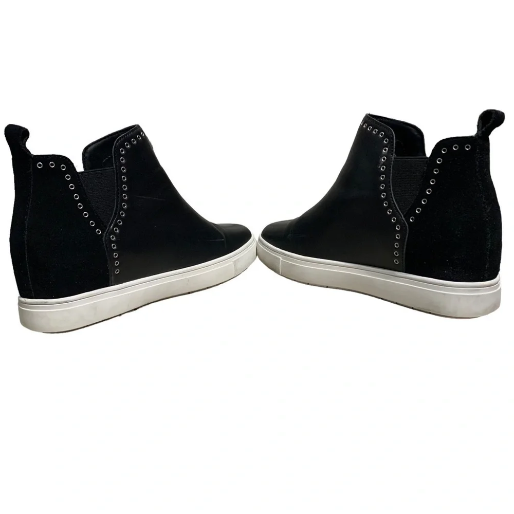 Chelsea & Violet shoes Milo black leather suede grommet hidden wedge sneaker 7.5